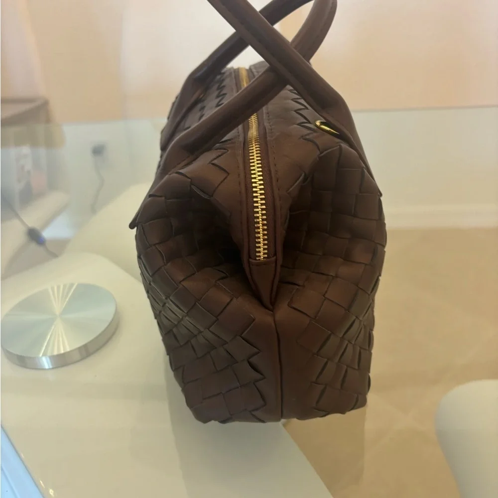 Elegant Brown Woven Vegan Handbag